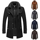 Sunnyuk Herren Wintermantel 4XL, Wintermantel Herren Slim Fit Zweiteiliger Mantel für Business Freizeit Wollmantel mit Stehkragen Peacoat Warmer Integrierter Innenjacke Kurzmantel Herrenmäntel