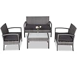 Casaria Polyrattan Lounge Set 5cm Auflagen 5mm Sicherheitsglasplatte 7tlg 2 Sessel 1 Gartenbank Ergonomisch Wetterfest Balkon Sitzgruppe Gartenmöbel Grau