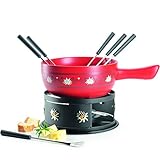 MÄSER 931893 Käsefondue Set für 6 Personen, 11-teiliges Komplettset für Fondue nach Schweizer Art mit massivem Keramik Topf, Steingut, 2.6 liters, Rot, Schwarz