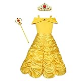 AOMIG Prinzessin Belle Kleid,3PCS Mädchen Prinzessin kostüm,Schöne und das Biest Kostüm Verkleiden,Halloween Weihnachten Geburtstag Party Kostüm Prinzessin Kostüme Zubehör