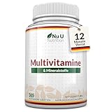 Multivitamin & Mineralstoffe A-Z - 365 Vegetarische Tabletten - 1 Jahresvorrat - 25 Vitamine und Mineralstoffe pro Tablette Hochdosiert - Nu U Nutrition