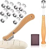 2 Stück Brotbäder Slashing Werkzeug, Bäckermesser Brot Lahm Scoring Tool Set, Edelstahl Holzgriff Set, Teigmesser Baguettemesser mit 10 Rasierklinge für DIY Brotteig Muster