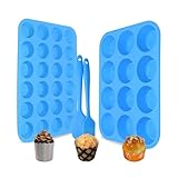 2Pack muffinform silikon,12 Cavity silikon backform + 24 Cavity mini muffins backform BPA-freie Antihaft-sichere Muffin Backform Pfanne für Cupcake Biscuit Bagels Muffins (Blau[12+24])