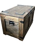 weeco Holztruhe Schatztruhe Aufbewahrungsbox mit vier Räder. 24kg, 80x45cm Holzkiste Truhe Couchtisch Beistelltisch Vintage Shabby chic klappbarem Deckel und Stauraum. Holzmobel kiste