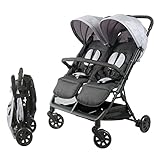 Bambisol Doppelkinderwagen nebeneinander | ideal für Zwillinge ab der Geburt mit ultra-kompaktem Zusammenklappen | Farbe Schwarz und Grau