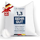 Hatchka 3-Kammer Daunenkissen 80x80 - Daunenkissen mit 100% hochwertiger weicher Füllung & Waschbar Kopfkissen 80x80 Daunen & Federn für luxuriöses Schlafkomfort, Kissen 80x80, Federkissen 80 x 80 cm