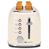 Aigostar Toaster 2 Scheiben, Retro Edelstahl Creme, 4 Funktionen (Bagel/Auftauen/Aufwärmen/Abbrechen), Extra Breite Toastschlitze, 6 Bräunungsstufen, Liftfunktion, 800W. Retro Cream