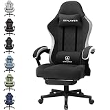 GTPLAYER Gaming Stuhl Ergonomischer Gaming Sessel Schreibtischstuhl mit Stoffoberfläche, Federsitzkissen, Verbindungsarmlehnen und Fußstütze schwarz