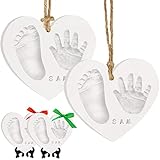 Baby Handabdruck und Fußabdruck Set - Neugeborenen Baby Abdruckset für Mädchen, Junge, Personalisierte Baby Fussabdruck Ornament Set, Gipsabdruck Baby Geschenk, Handabdruck Baby (Duo Heart)