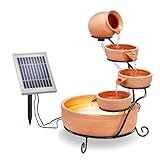 esotec Solarbrunnen mit Akku + LED für draussen Lucca | Kaskadenbrunnen | Solar Springbrunnen für außen | Gartenbrunnen Wasserspiel | Katzenbrunnen keramik | Zierbrunnen | Terrakotta H=55cm 101304