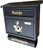 Naturholz-Schreinermeister Großer Briefkasten/Postkasten XXL Schwarz matt mit Zeitungsrolle Flachdach Katalogeinwurf Zeitungsfach