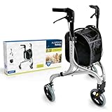 Weinberger Aluminium Rollator mit 3 Rädern, klappbar, mit abnehmbarer Tasche, schmal, leicht und wendig, stabil, nur 4,2 kg, Farbe: Silber, Modell: 02217