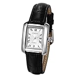 JewelryWe Damenuhr Vintage Partner Freundschaft Leder Armband Uhr Damen Analog Quarz Armbanduhr Klassische Rechteckige lässige Uhr mit Römischen Ziffern Zifferblatt Geschenk für Frauen Schwarz