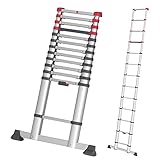 Hailo T80 FlexLine Alu-Sicherheits-Teleskopleiter - ausziehbare Anlegeleiter mit 13 Sprossen - Arbeitshöhe bis 450 cm - Gewicht 13,1 kg - Silber