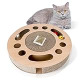 Nobleza Katzen kratzbrett mit Minze，Katzenspielzeug Interaktives mit 2 Klingelballs，3 in 1 Wellpappe Kratzmatte Katze