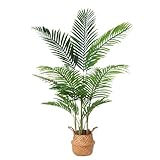 Ferrgoal Kunstpflanze Areca Palme mit Seegras Korb 140cm Plastik Künstliche Pflanzen Groß im Topf Kunstpalme Deko Badezimmer Wohnzimmer Schlafzimmer Balkon(1 Stück)