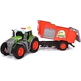 Dickie Toys - Fendt Traktor mit Anhänger (26 cm) - Traktor-Spielzeug für Kinder ab 3 Jahren mit Freilauf-Mechanik, Licht, Sound und weiteren Funktionen, inkl. Heuballen zum Spielen