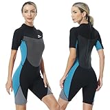 Owntop Neoprenanzug Damen, 3mm Neopren Shorty Neoprenanzüge Kurzarm für Tauchen, Surfen, Schwimmen, Speerfischen (Frauen Blau, M)