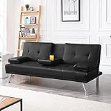 Yaheetech Klappbares Schlafsofa Couch mit Bettfunktion Bettsofa mit Großer Liegefläche von 167 cm L × 94 cm B fürs Wohnzimmer/Schlafzimmer/Heimkino/Gästezimmer schwarz