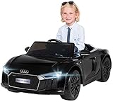 Kinder Elektroauto Audi R8 Spyder - Lizenziert - 2 x 45 Watt Motor - Rc 2,4 Ghz Fernbedienung - Eva Vollgummireifen - USB - Softstart - Elektro Auto für Kinder ab 3 Jahre (Schwarz)