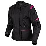 Moore Iris Lady Motorradjacke 600D Polyester Wasserdicht Herausnehmbares Thermofutter Ellbogen und Schulter Protektoren EN1621-1:2012 CE Level 2, Schwarz und Rosa., L