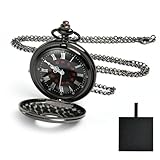 Vicloon Vintage Taschenuhr Geschenkbox, Retro Quarz Taschenuhr, Taschenuhr mit Kette, Retro Taschenuhr Herren mit Kette, Taschenuhr für Männer Frauen Vater Opa Geburtstag Jahrestag(Gun Black)