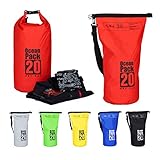 Relaxdays Ocean Pack, 20L, wasserdicht, Packsack, leichter Dry Bag, Trockentasche, Segeln, Ski, Snowboarden, rot