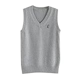 Cexiakong Damen Mädchen Jungen Ärmellose Pullunder Unisex V Ausschnitt Baumwolle Strickpullover Westen 12 Farben Retro Pullover Strickweste für Herbst Frühling Winter