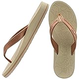 ONCAI Damen Zehentrenner Sommer Sport Flip Flops Schwimmbad Strand Plattform Sandalen Badelatschen Mit Orthopädie Arch Support Gummifußbett Khaki & Weiß Größe 39