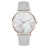 Clastyle Damen Uhr Minimalistisch Ultradünne Armbanduhr für Damen Grau Mode mit Lederarmband Uhr Geschenk