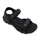 HEVA Sandalen Herren Leder Outdoor Sport Trekking Wander Sandalen (43 EU Schwarz)