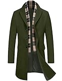 COOFANDY Herren Mantel Wintermantel Slim Fit Business Winterjacke Warmer Lange Trenchcoat Jacken Herrenmantel Cabanmantel Cabanjacke Vintage-Kurzmantel Armeegrün L