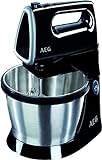 AEG SM 3300 Handmixer / 5 Geschwindigkeitsstufen / 2in1 Funktion / Turbo-Funktion / Auswurftaste / 3,5 l rotierende Schüssel / 2 Rührbesen, 2 Knethaken spülmaschinenfest / 450 W / 1 m Kabel / schwarz