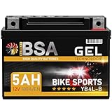 BSA YB4L-B GEL Roller Batterie 12V 5Ah 100A/EN Motorradbatterie doppelte Lebensdauer entspricht CB4L-B 50411 12N4-3B YB4L-A vorgeladen auslaufsicher wartungsfrei ersetzt 4Ah