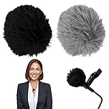 2 Stück Lavalier Mikrofon Windschutz, Fell Windschutz für Mikrophon, Mikrofon Pelzig Windschutzscheibe, Mini Wind-Filter Pop-Filter 1 cm, Draussen Windschutz Muff Popschutz, Grau+Schwarz