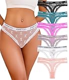 FINETOO String Tanga Damen Spitze Sexy Unterwäsche Frauen Set Unterhosen Damen Tanga Netz Niedrige Taille Thong Atmungsaktiv Pantys Damen Slips Mehrpack