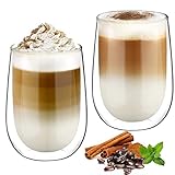 glastal 350ml Doppelwandige Latte Macchiato Gläser Set Borosilikatglas Kaffeetassen Glas 2er Set Kaffeeglas Teegläser für Cappuccino,Latte,Tee,EIS,Eistee,Iced Americano,Milch,Saft,Bier