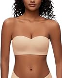 WOWENY Damen BH Ohne Träger Push Up Trägerloser BH Bügel BH Bandeau BH Große Größen Non-Slip Bralette BH Nahtlose Tube Top BHS,L,Beige