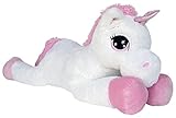 Wagner 9065 - Riesen Plüschtier XXL Plüsch Einhorn - liegend - 80 cm Gross in Weiss-pink Kuscheltier