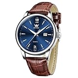 OLEVS Braune Uhren Herren Lederarmband Analog Kleid Herren Armbanduhren Wasserdicht Leuchtend Quarz Herrenuhren mit Datum Klassische Business Männer Uhr Blau Zifferblatt Geschenke für Männer