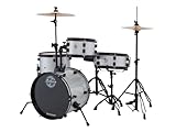 Ludwig Pocket Kit von Questlove | All-in-One-Schlagzeug für Einsteiger | Mit 4 Trommeln, Hi-Hats, Crash/Ride-Becken, Pedalen, Hocker und Drumsticks | Lackierung White Sparkle (LC178X029)