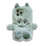 FAOONNMY Pelzige Handyhülle für iPhone 14 Hülle, Kawaii Cartoon Monster Flauschige Plüsch Hülle für Teenager Paar, Weich TPU Warme Plüsch Schutzhülle Stoßfest Kompatibel mit Green iPhone 14