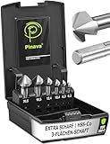 Pinava® Kegelsenker Set HSS Cobalt Pro [3-Flächen-Schaft für bombenfesten Halt] - Hochwertiger Profi Senker für Metall, Edelstahl, Kunststoff, Holz - Senkbohrer Versenker scharf 90° Ø6,3-20,5mm