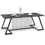 COSTWAY Couchtisch Marmor Optik, rechteckiger Kaffeetisch mit schwarzem Metallrahmen, modern, 120 x 60 x 45,5 cm