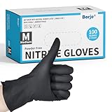 Borje Schwarze Nitril-Einweghandschuhe, 4 mm, medizinische Untersuchungshandschuhe, latex- und puderfrei, lebensmittelecht, strukturierte Fingerspitzen, Reinigung, Medium, 100 Stück