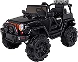 Actionbikes Motors Kinder Elektroauto Offroad Jeep Adventure - Rc 2,4 Ghz Fernbedienung - Softstart - SD-Karte - USB - MP3 - Elektro Auto für Kinder ab 3 Jahre - Geländefahrzeug (Schwarz)