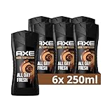 Axe 3-in-1 Duschgel & Shampoo Dark Temptation für ganztägige Frische, unwiderstehlichen Duft und eine angenehme Dusche dermatologisch getestet 6x 250 ml