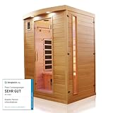 Dewello® Infrarotkabine Infrarotsauna Pierson 135cm x 105cm 1-2 Personen aus Hemlock Holz mit Vollspektrumstrahler, Bodenstrahler, LED-Farblicht, Bluetooth, FM,MP3,USB