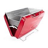 TAINO MOX Holzkohlegrill BBQ Koffergrill Camping-Grill Kohlegrill Retro-Stil klappbar Griller tragbar mobil Rot