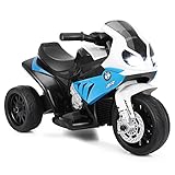 COSTWAY 6V BMW Elektro Motorrad mit Musik und Scheinwerfer, Dreirad Kindermotorrad bis 3km/h, Elektromotorrad mit 2 Stützrädern, geeignet für Kinder von 18-36 Monaten (Blau)